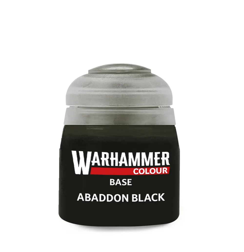 Lahvička akrylové barvy Citadel Base Abaddon Black 12 ml, černý odstín