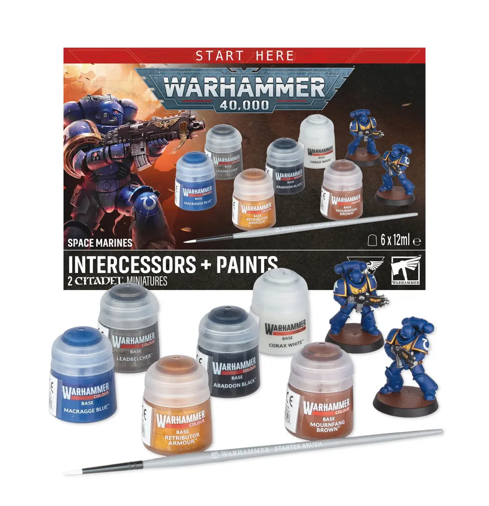 Startovací sada Games Workshop Warhammer 40,000 Space Marines Intercessors s barvami a štětcem