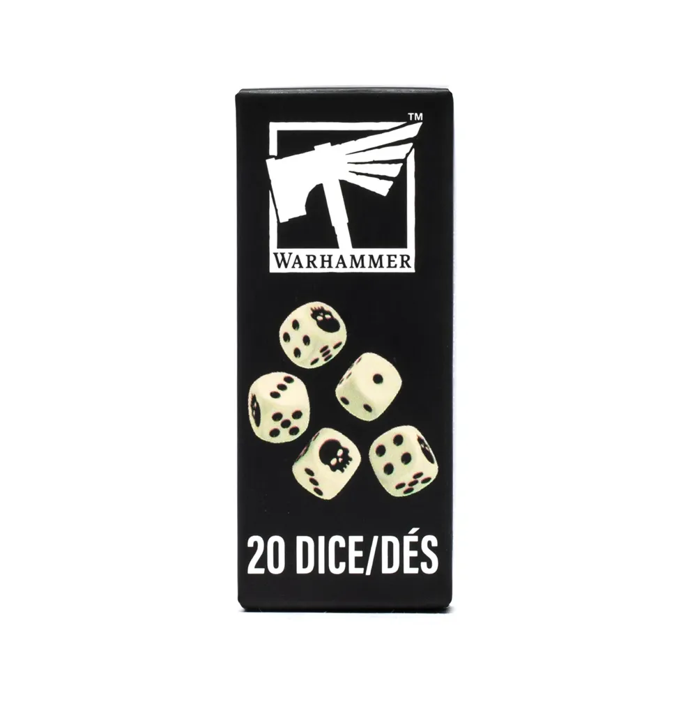 Citadel 12mm Dice Set – 20 herních kostek D6 v plastové krabičce s víkem ve tvaru lebky