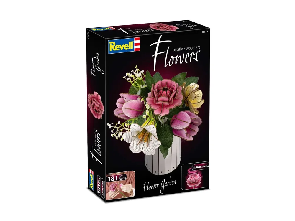 Dřevěná stavebnice kytice Revell Flowers 00632 Flower Garden, 181 dílků, hotový model 27 × 22 cm