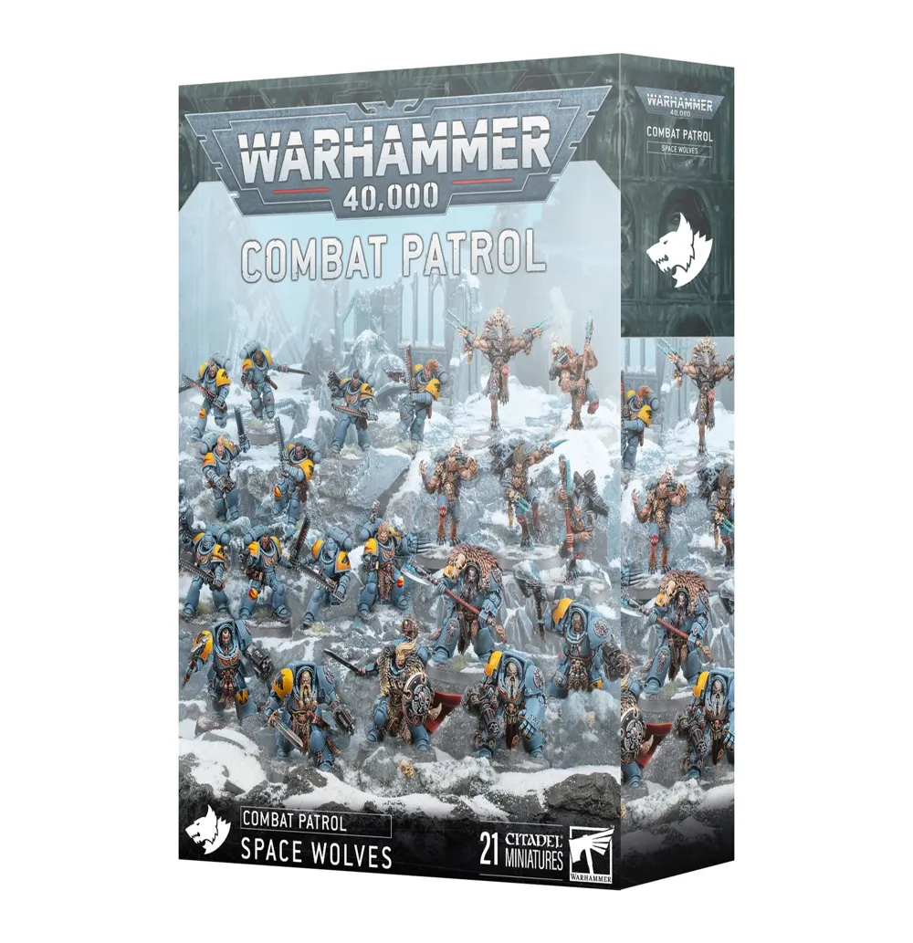 Krabice Warhammer 40,000 Combat Patrol: Space Wolves s 21 plastikovými miniaturami Games Workshop