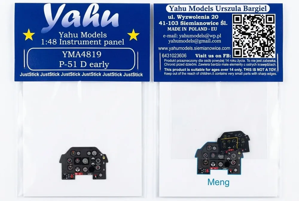 Barevný fotolept přístrojové desky Yahu Models YMA4819 pro P-51D Mustang early v měřítku 1/48