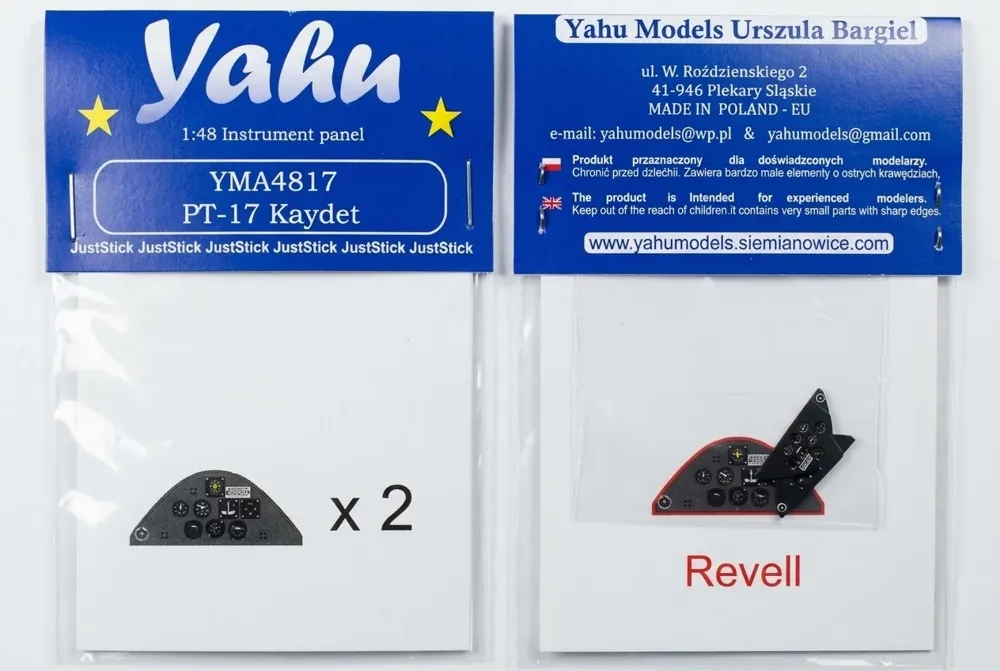 Barevně tištěný fotolept přístrojové desky Yahu Models YMA4817 Stearman PT-17 v měřítku 1/48