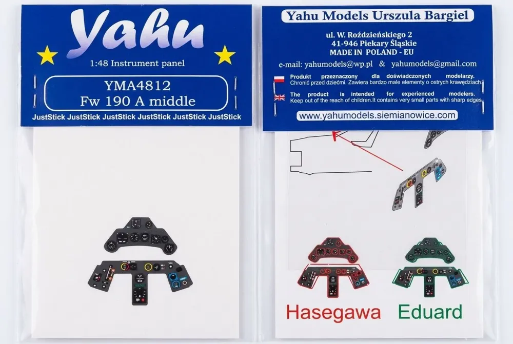 Fotoleptaná přístrojová deska Yahu Models YMA4812 Fw 190A mid 1/48 pro Hasegawa