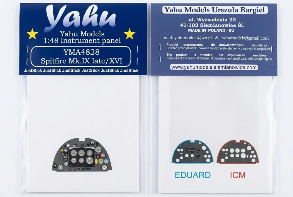 Barevná leptaná přístrojová deska Yahu Models YMA4828 pro Spitfire Mk.IX/XVI v měřítku 1/48
