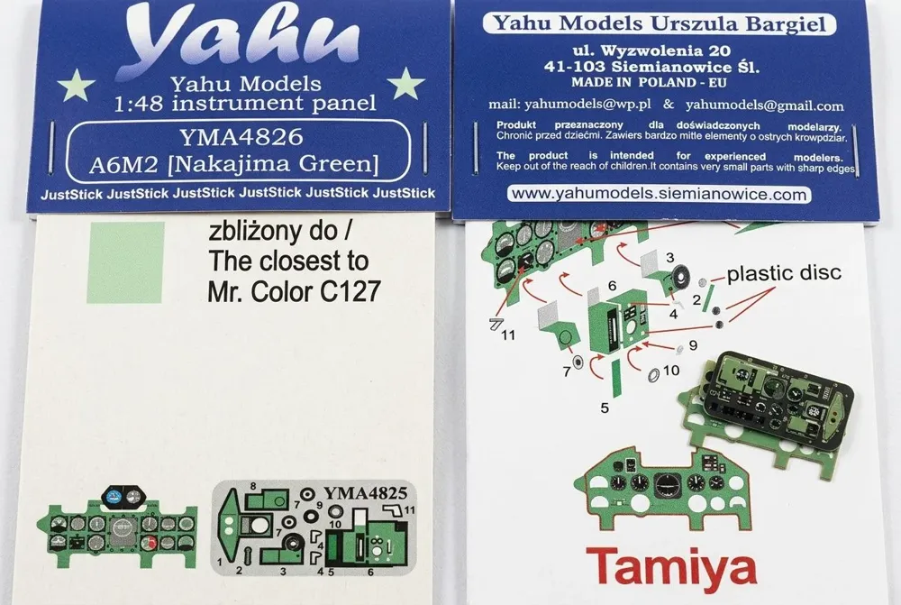 Leptaná přístrojová deska Yahu Models YMA4826 pro A6M2 Zero v měřítku 1/48, zelená Nakajima