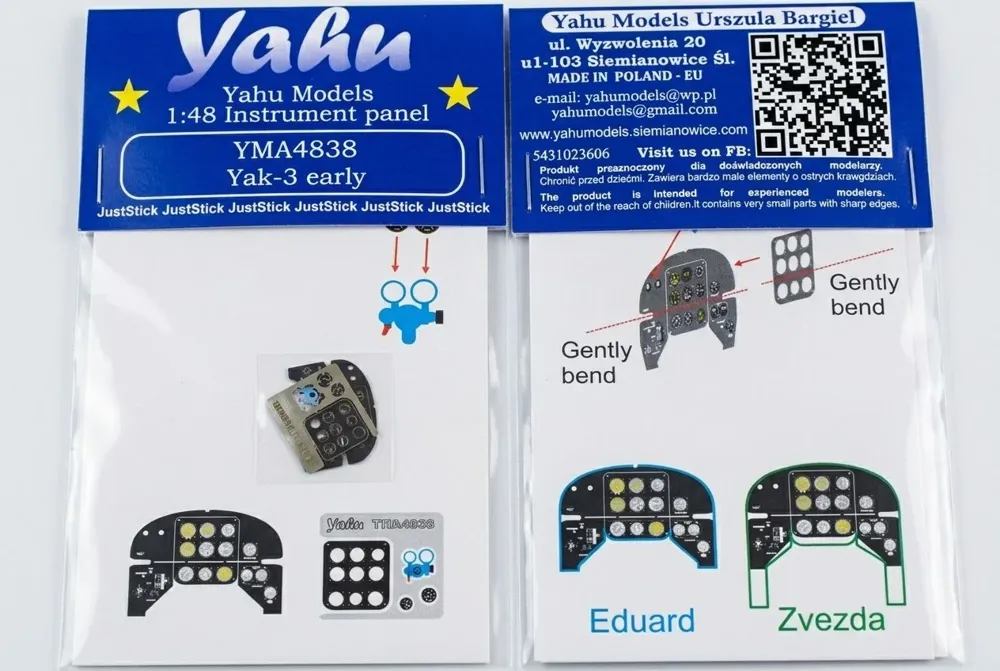 Barevný leptaný přístrojový panel Yahu Models YMA4838 pro Jak-3 raná verze v měřítku 1/48