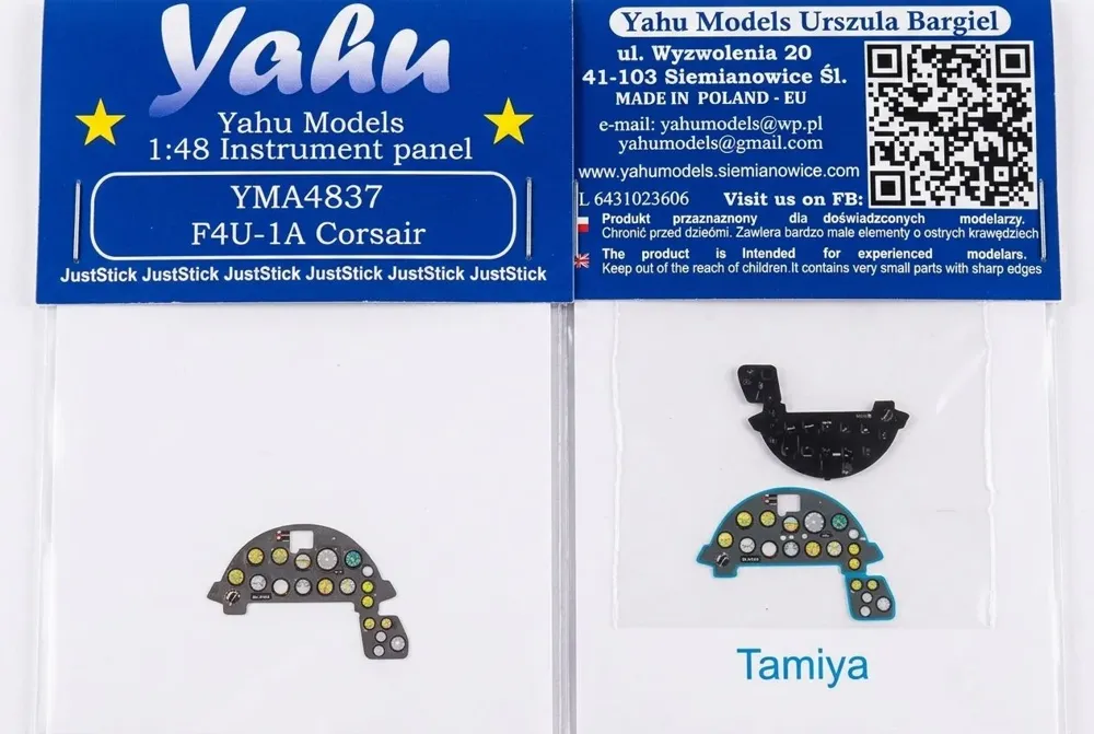 Barevný fotolept přístrojové desky Yahu Models YMA4837 1/48 F4U-1A Corsair pro Tamiya
