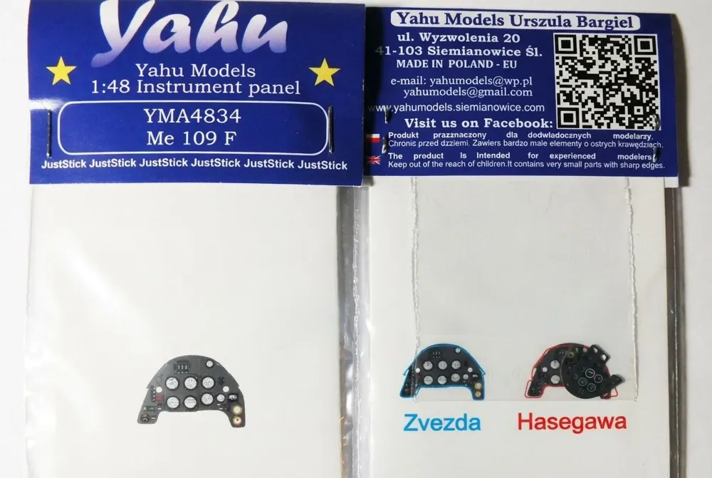Barevný leptaný přístrojový panel Yahu Models YMA4834 Me-109F v měřítku 1/48