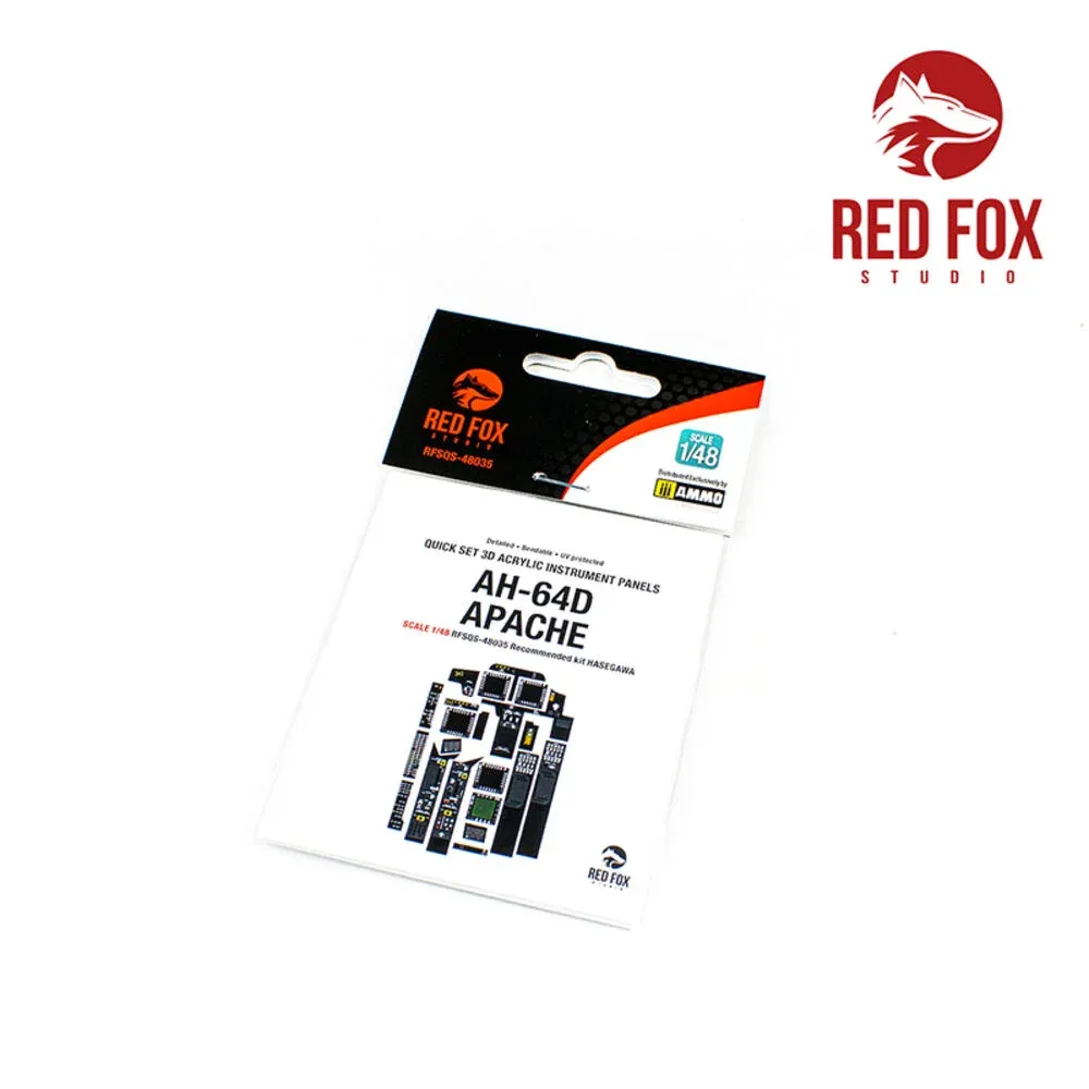 Red Fox Studio Quick Set 3D přístrojové panely 1/48 pro AH-64D Apache Longbow, stavebnice Hasegawa