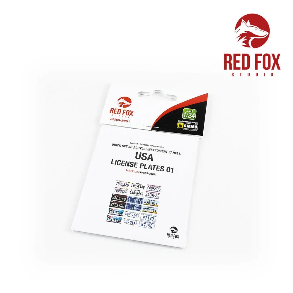 Sada Red Fox Studio RFSQS-24011 registrační značky USA vol. 01 v měřítku 1/24