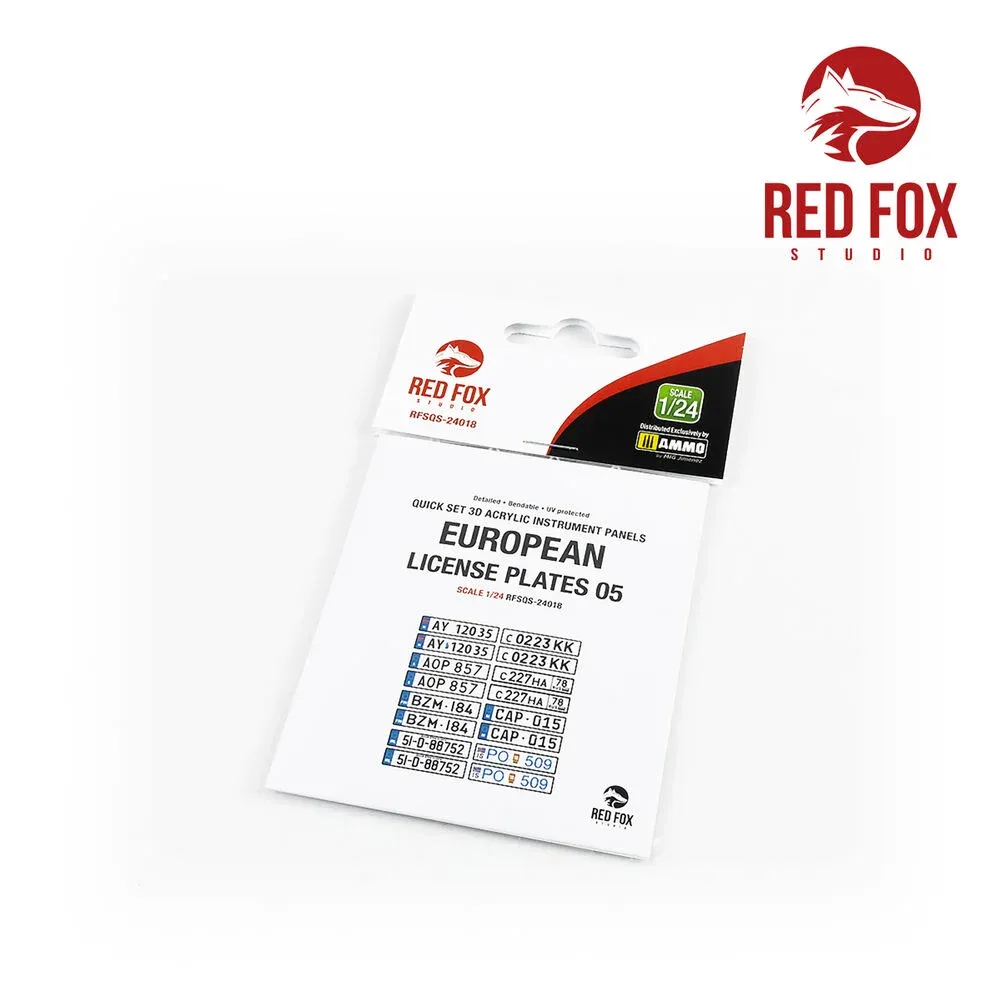 Sada evropských registračních značek Red Fox Studio RFSQS-24018 v měřítku 1/24 pro modely aut