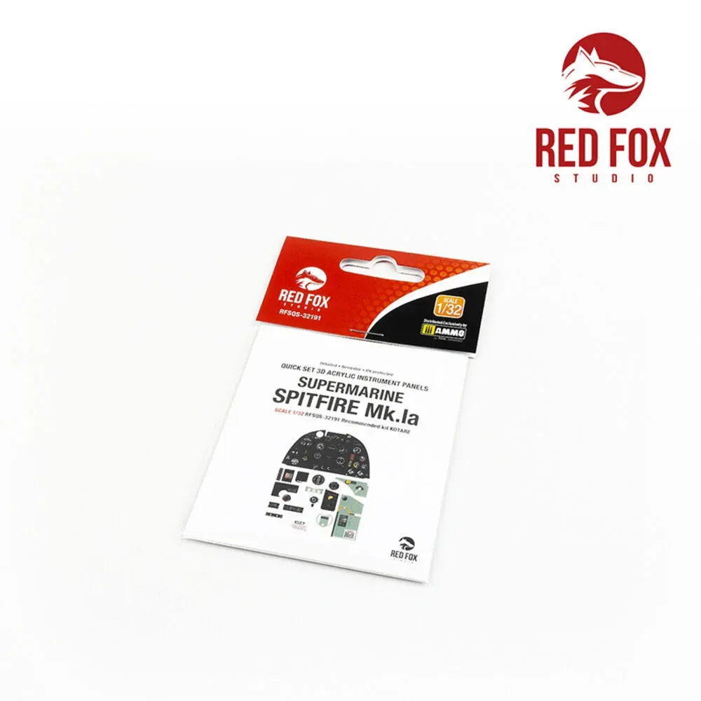 Red Fox Studio Quick Set 3D panely přístrojové desky Spitfire Mk.Ia v měřítku 1/32 pro stavebnici Kotare