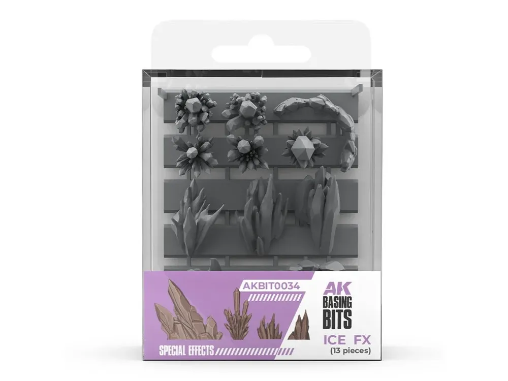Sada resinových doplňků AK Interactive Basing Bit AKBIT0034 Ice FX ledové efekty, 13 kusů