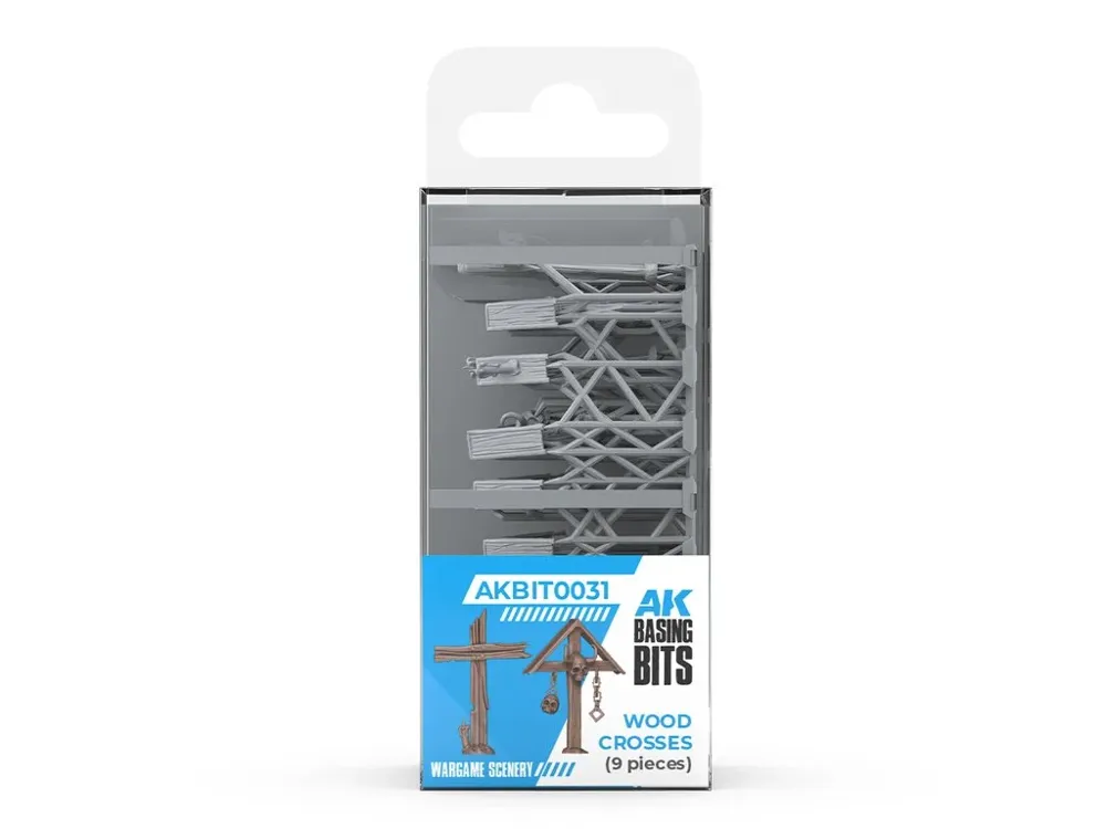 Resinové miniaturní dřevěné kříže AK Interactive Basing Bits AKBIT0031, sada 9 kusů