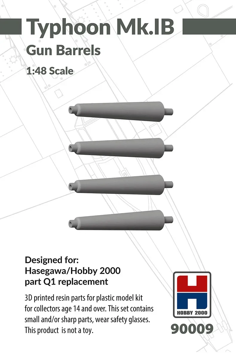 Hobby 2000 H2K90009 hlavně kanónů pro Typhoon Mk. IB 1/48 z 3D tisku