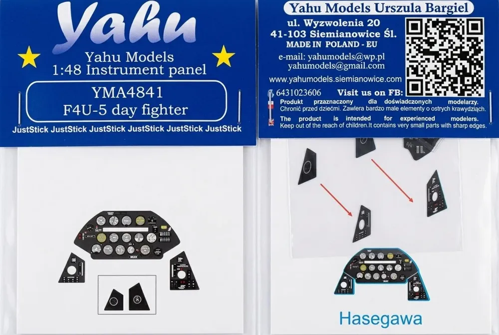 Barevně potištěný fotolept přístrojové desky Yahu Models YMA4841 F4U-5 v měřítku 1/48
