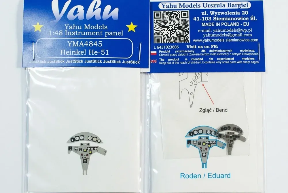 Barevný leptaný přístrojový panel Yahu Models YMA4845 He-51 v měřítku 1/48