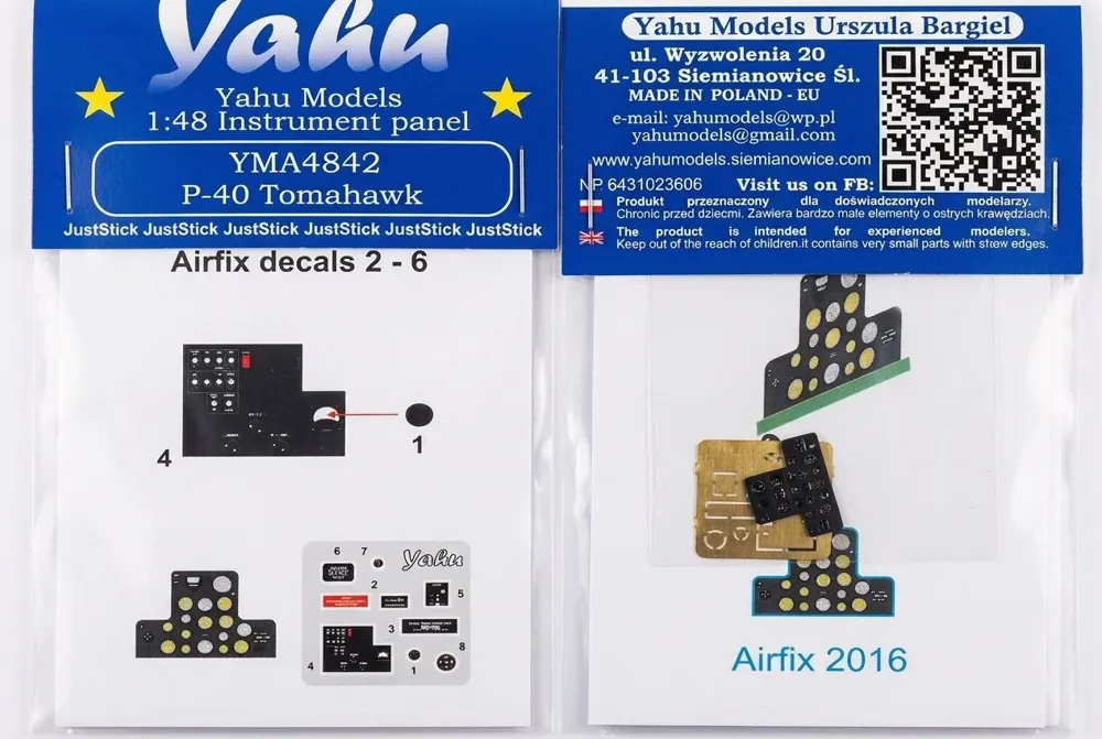 Barevně potištěný leptaný přístrojový panel Yahu Models YMA4842 P-40 Tomahawk v měřítku 1/48