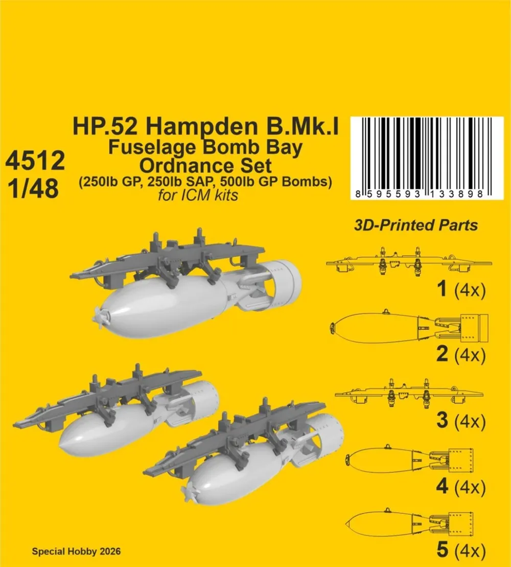 Resinová sada CMK 4512 výzbroj trupové pumovnice Hampden B.Mk.I v měřítku 1/48