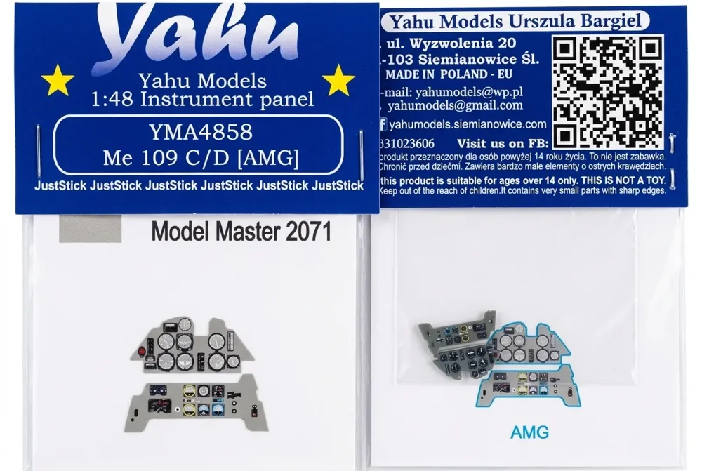 Barevně tištěný leptaný panel přístrojové desky Yahu Models YMA4858 pro Me-109 C/D v měřítku 1/48