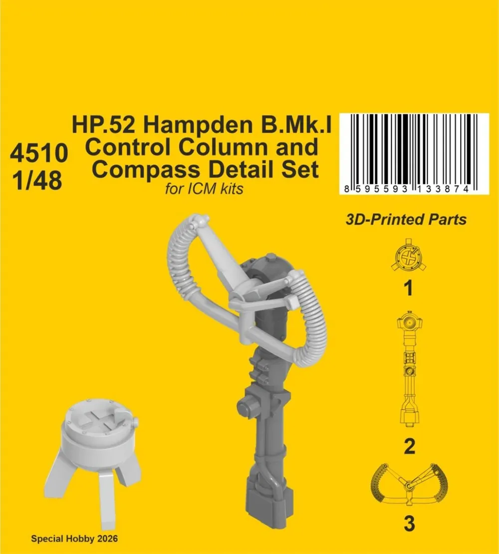 Detailní set CMK 4510 – řídicí páka a kompas pro Hampden B.Mk.I 1/48