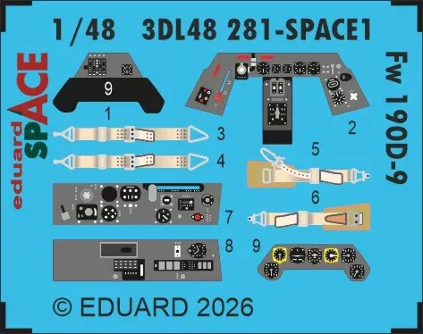 Sada 3D obtisků Eduard SPACE 3DL48281 pro Fw 190D-9 v měřítku 1/48, listy s panely kokpitu