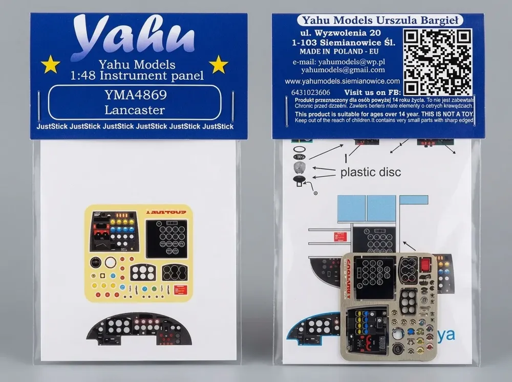 Předbarvený fotolept Yahu Models YMA4869 – přístrojová deska Lancaster 1/48 pro Tamiya