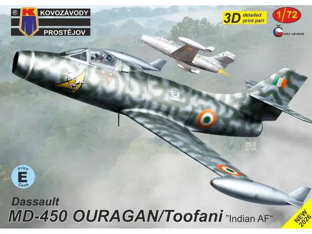 Krabice stavebnice Kovozávody Prostějov 1/72 Dassault MD-450 Ouragan/Toofani Indian AF