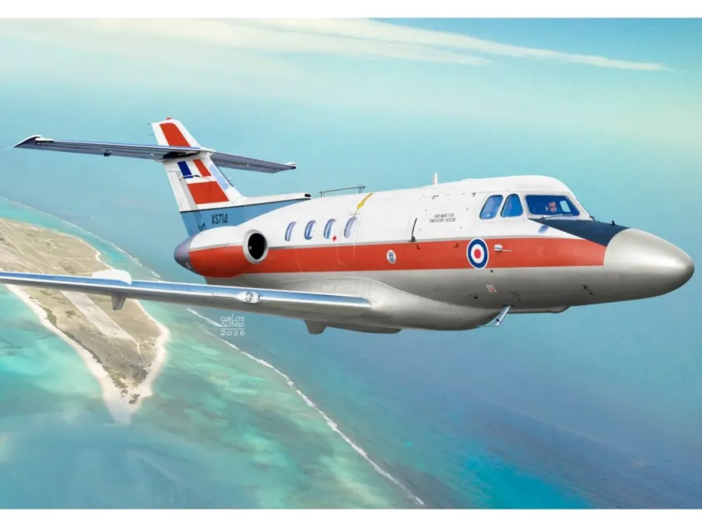 Krabice stavebnice Kovozávody Prostějov KPH7230 HS 125 Dominie T.1 RAF 1/72 Hi-Tech