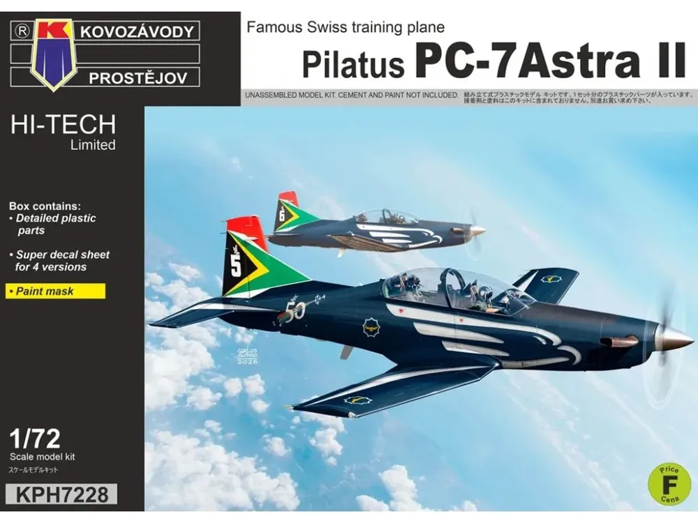 Krabice stavebnice Kovozávody Prostějov KPH7228 Pilatus PC-7 Astra Mk.II v měřítku 1/72