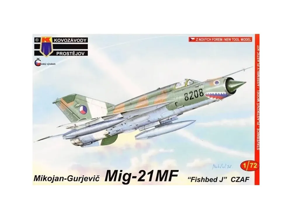 Krabice plastikové stavebnice Kovozávody Prostějov KPM0084 MiG-21MF CzAF v měřítku 1/72