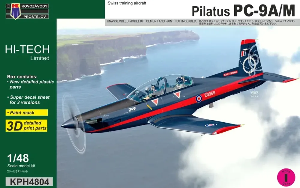 Krabice stavebnice Kovozávody Prostějov KPH4804 Pilatus PC-9A/M Hi-Tech v měřítku 1/48