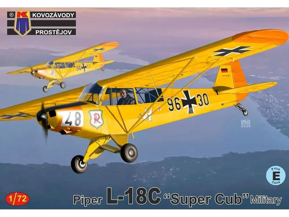 Krabice stavebnice Kovozávody Prostějov KPM0537 Piper L-18C Super Cub Military v měřítku 1/72