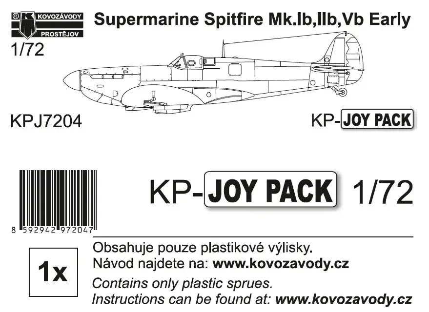 Stavebnice Kovozávody Prostějov KPJ7204 Supermarine Spitfire Mk.Ib, IIb, Vb Early 1/72 Joypack