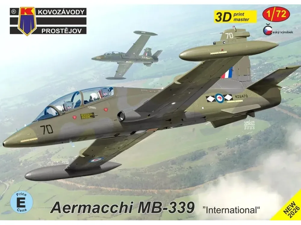 Krabice plastikové stavebnice Kovozávody Prostějov 1/72 Aermacchi MB-339 International