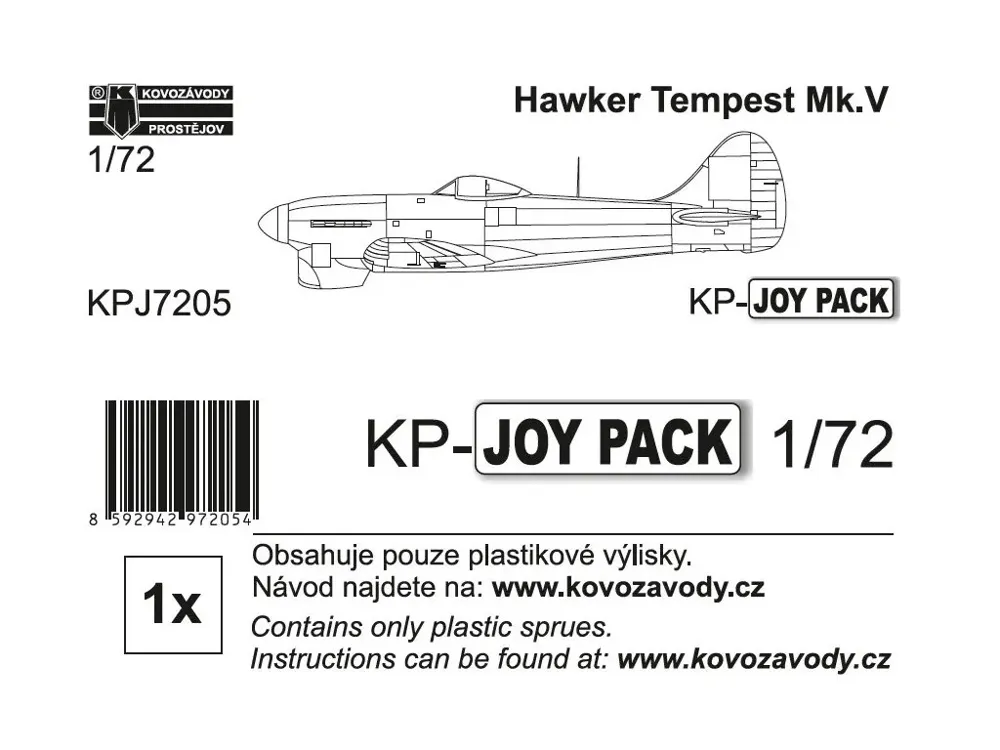 Krabice plastikové stavebnice Kovozávody Prostějov 1/72 Hawker Tempest Mk.V Joypack