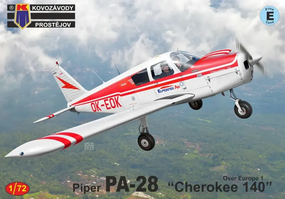 Krabice stavebnice Kovozávody Prostějov 1/72 Piper PA-28 Cherokee 140 Over Europe 1
