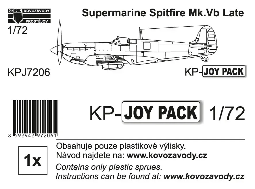 Krabice stavebnice Kovozávody Prostějov KPJ7206 Supermarine Spitfire Mk.Vb Late JOYPACK 1/72