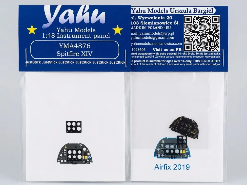 Předbarvená leptaná přístrojová deska Yahu Models YMA4876 pro Spitfire XIV v měřítku 1/48