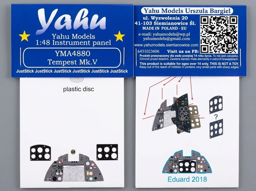 Předbarvená přístrojová deska Yahu Models YMA4880 pro Tempest Mk.V v měřítku 1/48