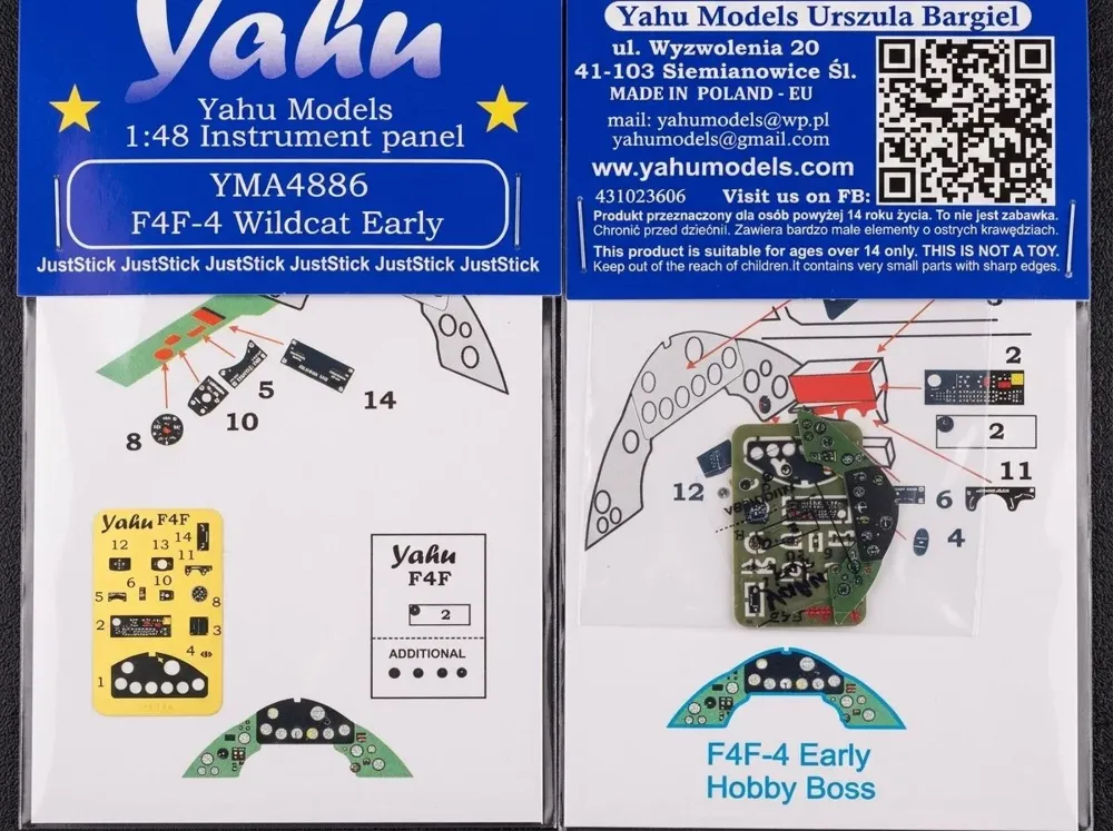 Předbarvená přístrojová deska Yahu Models YMA4886 pro F4F-4 Wildcat Early v měřítku 1/48