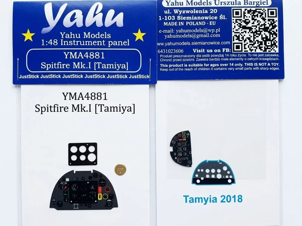 Předbarvená fotoleptová přístrojová deska Yahu Models YMA4881 pro Spitfire I v měřítku 1/48