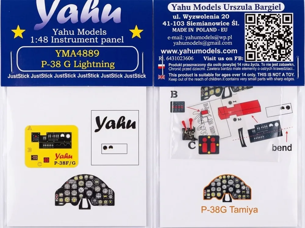 Předbarvená přístrojová deska Yahu Models YMA4889 P-38 G Lightning v měřítku 1/48