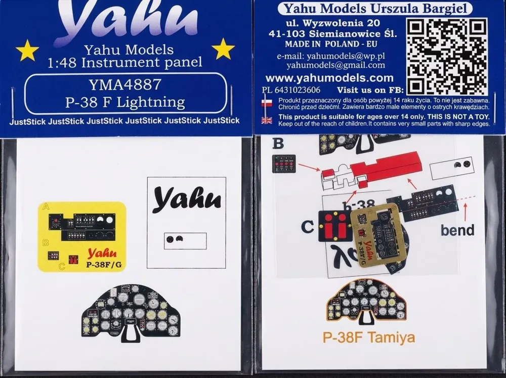 Předbarvená fotoleptová přístrojová deska Yahu Models YMA4887 pro P-38F Lightning v měřítku 1/48