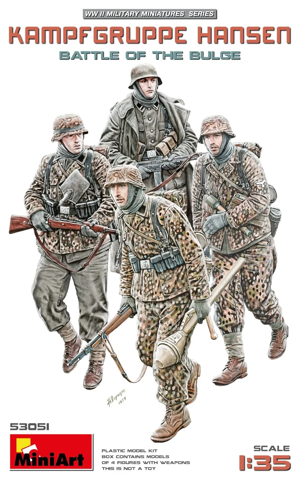 Krabice stavebnice MiniArt 53051 Kampfgruppe Hansen Battle of the Bulge 1/35 se čtyřmi figurkami