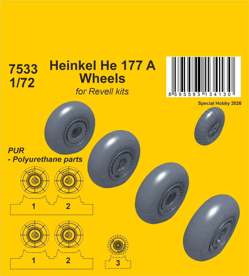 Resinová kola podvozku CMK 7533 pro Heinkel He 177 A v měřítku 1/72