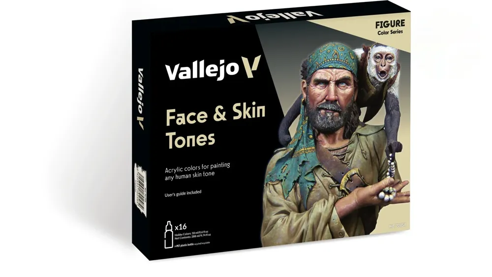 Sada akrylových barev Vallejo Model Color 70258 Face & Skin Tones, 16 lahviček po 18 ml