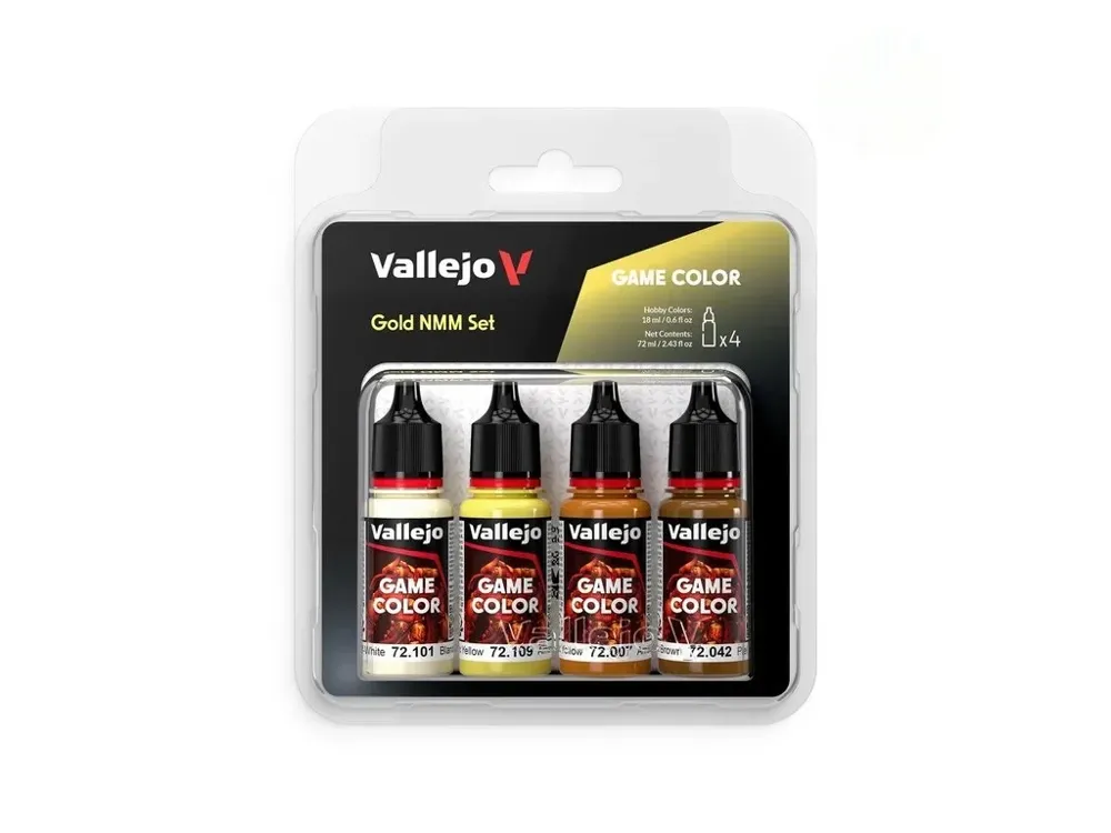 Sada akrylových barev Vallejo Game Color 72395 NMM Gold, čtyři lahvičky 18 ml