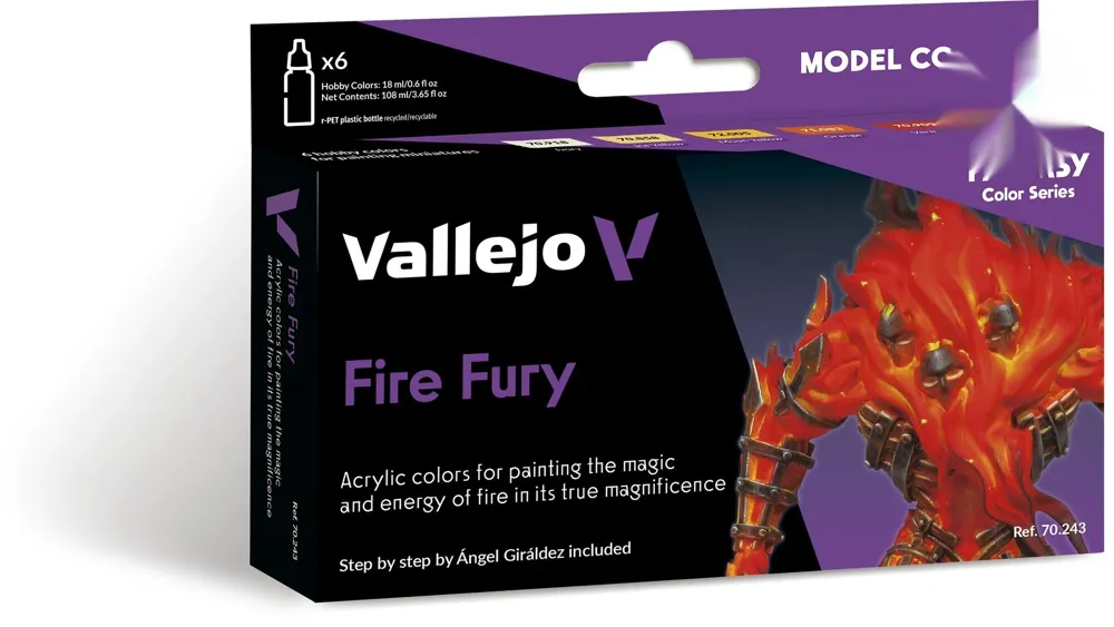 Sada akrylových barev Vallejo Model Color 70243 Fire Fury by Angel Giraldez, 6 lahviček